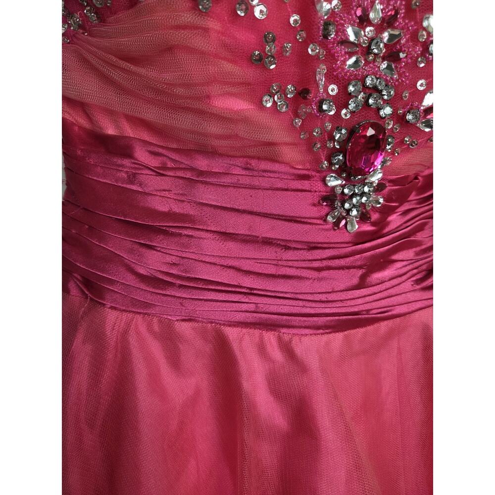 Fiesta Pink Women’s beaded Sequin Dress Size XS Short Strapless Tulle Prom Party - Picture 3 of 11